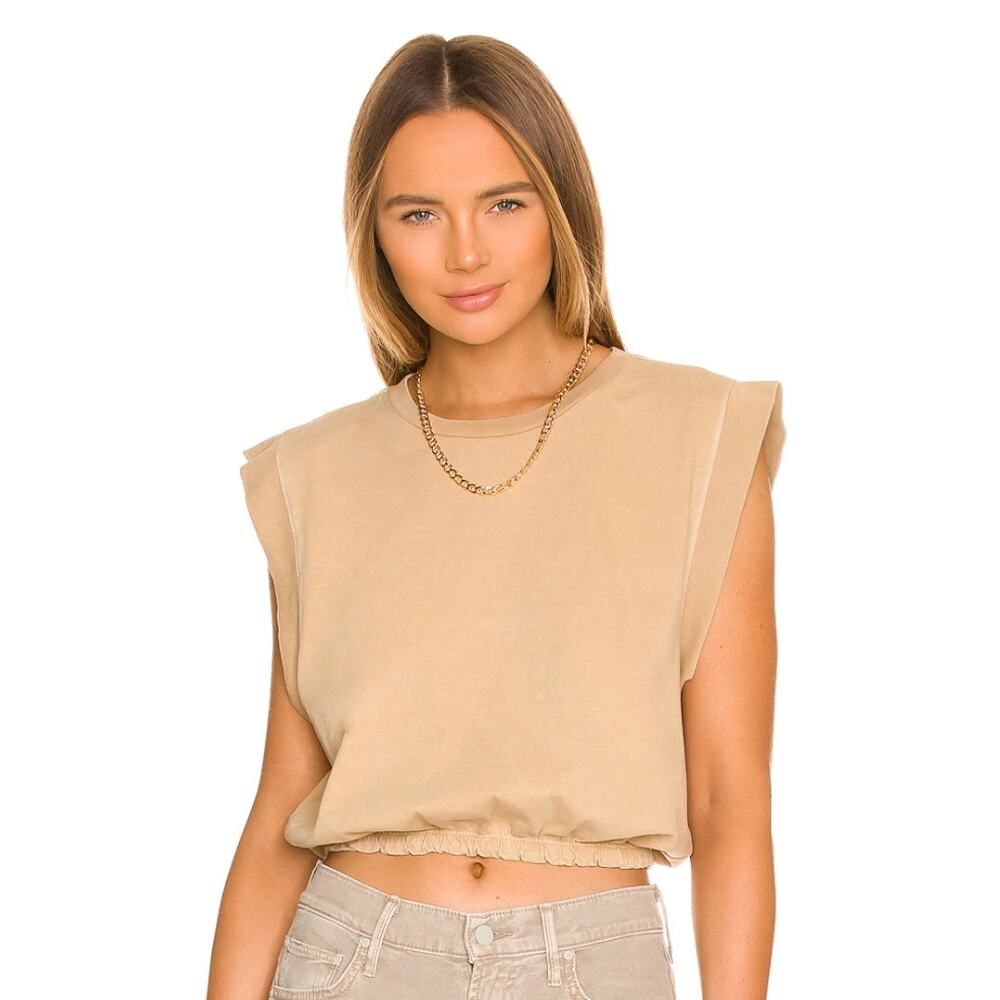 Mother the Swiper Crop Top Cotton Minimalist Sleeveless Shirt Capsule Boho Tan